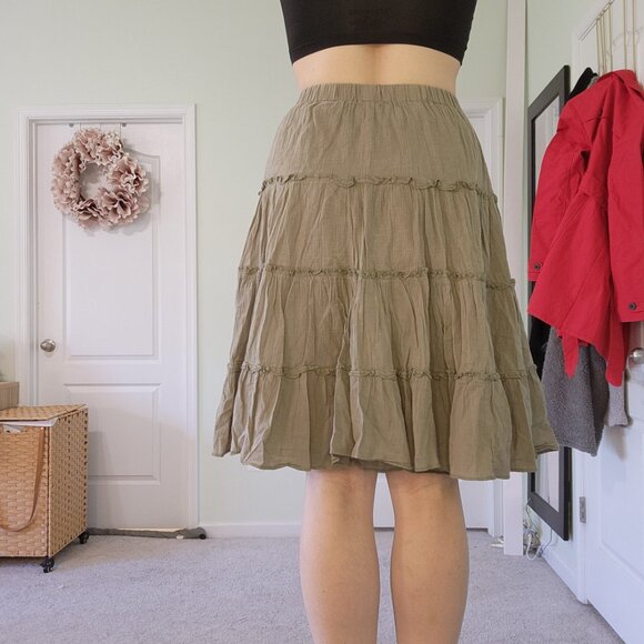 Small Dusty Green Tiered Boho Cottagecore Anthropologie Celui Midi Skirt - Picture 4 of 6